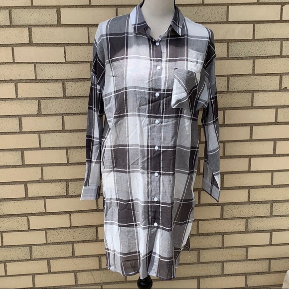 ❌DONATED❌Black White Gray Checkered Plaid Button Down Boyfriend Shirt Top - Picture 3 of 9